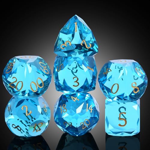 DNDND 7-Piece Glass Dice Set - Multifaceted Blue RPG Dice Set for DND, Tabletop Gaming, Collectors | Premium Gift Box & Durable Design (Blue) - color: Blue