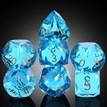 DNDND 7-Piece Glass Dice Set - Multifaceted Blue RPG Dice Set for DND, Tabletop Gaming, Collectors | Premium Gift Box & Durable Design (Blue) - color: Blue