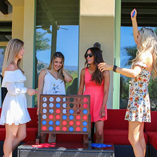 GoSports 2 Foot Width Giant Dark Wood Stain 4 in a Row Backyard Game with Connect Coins, Portable Case and Rules - style: Dark Stain Finish
