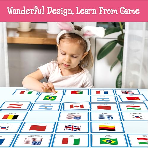 80 PCS Flags of The World Matching Game, A Fun & Fast Countries of The World Picture Memory Match Game, Educational Learning Toys Enhance Memory & Matching Skills for Kids Ages 3 and Up - style: Flags of The World
