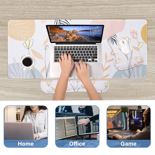 MEGREZ 4-in-1 Mouse Pad with Wrist Rest Ergonomic Memory Foam Desk Mat Set | ergonomic, anti-slip base, 4pcs set, desk pad, mouse wrist rest, keyboard rest, coaster, ideal for office & gaming - color: Butterfly Flower