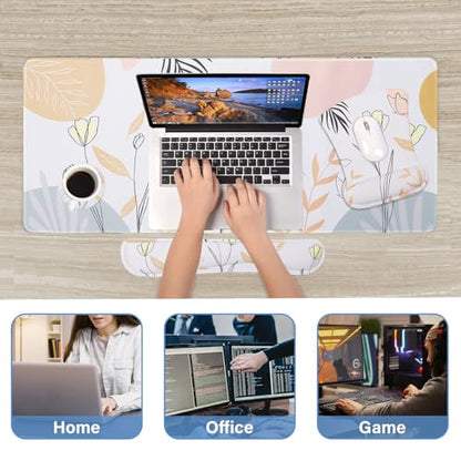 MEGREZ 4-in-1 Mouse Pad with Wrist Rest Ergonomic Memory Foam Desk Mat Set | ergonomic, anti-slip base, 4pcs set, desk pad, mouse wrist rest, keyboard rest, coaster, ideal for office & gaming - color: Butterfly Flower