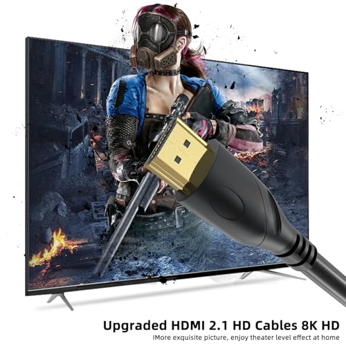 8K HDMI Cable 6ft, 48Gbps Ultra High Speed HDMI 2.1 Cord,Gold Plated Connectors, Supports 8K@60Hz & 4K@120Hz,eARC, HDR, 3D,Compatible with PS5, Xbox Series X/S, Soundbar, 4K TV, Blu-Ray Player - size: 6.6FT