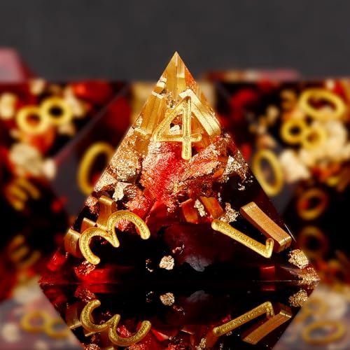 Haxtec Volcano Landscape DND Dice Set Sharp Edge Resin Polyhedral Dice, Lava &D Dice with Metal Case, Handmade Gold Flake Inside Dice Set for Dungeons and Dragons TTRPG, Red Black Gold DND Gift - color: Black Red
