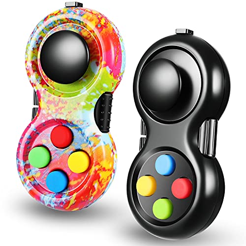 Skylety 2 Pcs Fidget Toys for Adults Controller Fidget Pad Stress Relief Cube Clicker Game Controller Sensory Educational Toy for ADHD Autism Relief Stress Anxiety(Colorful and Black Style) - style: Colorful and Black Style