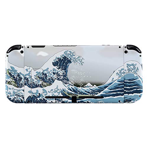 eXtremeRate DIY Replacement Shell Buttons for Nintendo Switch, Soft Touch Back Plate for Switch Console, Custom Housing Case with Full Set Buttons for Joycon Handheld Controller - The Great Wave - color: The Great Wave