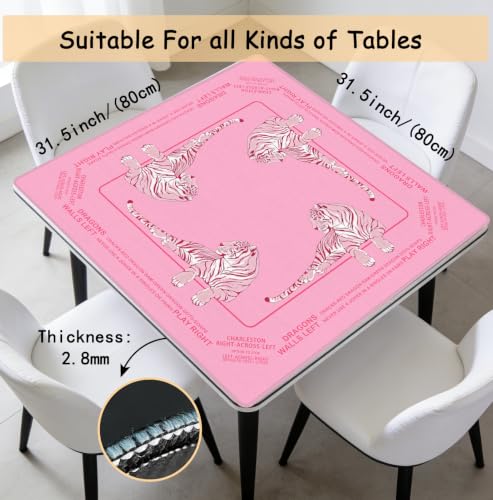 Cute Pink Tiger Mahjong Mat 31.5 x 31.5 Inch, Preppy Pink Aesthetic Tiger Non-Slip Noise Reduction Mahjong Table Mat for American Mah Jong Poker Card Board Games Dominoes - color: Pink Tiger