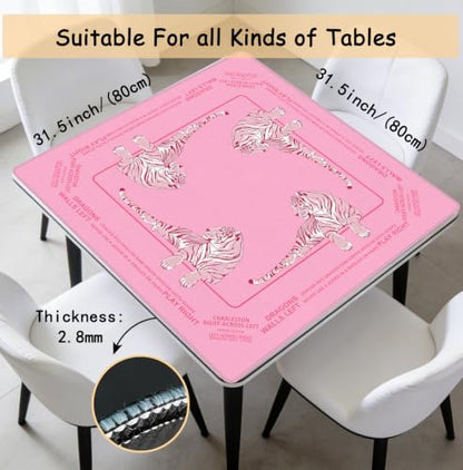 Cute Pink Tiger Mahjong Mat 31.5 x 31.5 Inch, Preppy Pink Aesthetic Tiger Non-Slip Noise Reduction Mahjong Table Mat for American Mah Jong Poker Card Board Games Dominoes - color: Pink Tiger