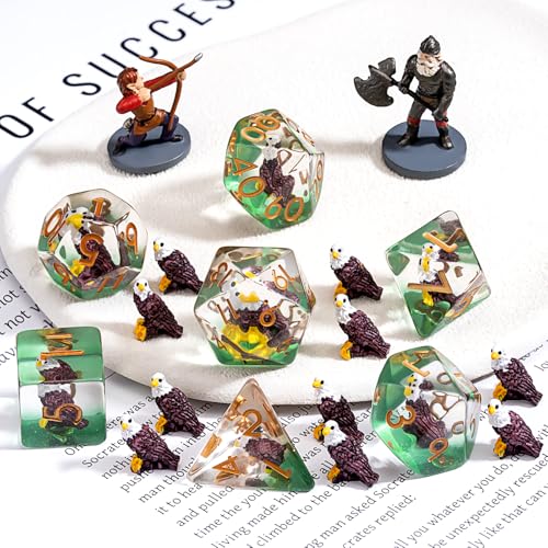 Eagle DND Animal Resin D&D Dice Set, 7pcs Polyhedral Dice (D4, D6, D8, D10, D12, D20, D%) for Dungeons and Dragons, RPG, MTG, Role Playing Games - color: Eagle