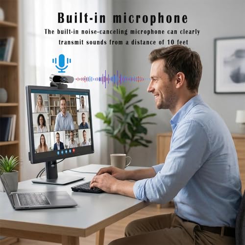 1080P Webcam for PC/Laptop, USB Webcam with Microphone, Noise Cancellation, Support Beauty, Plug & Play with Auto Light Correction for Video Calls, Live Streaming Gaming & Online Meeting
