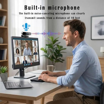 1080P Webcam for PC/Laptop, USB Webcam with Microphone, Noise Cancellation, Support Beauty, Plug & Play with Auto Light Correction for Video Calls, Live Streaming Gaming & Online Meeting