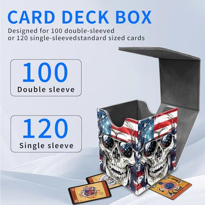 for MTG Deck Box, Commander Deck Case Fits 100 Double Sleeved Cards, PU Leather Storage Box, Compatible with Magic/TCG/PTCG/EDH/Sport Cards,American flag skull - color: American flag skull