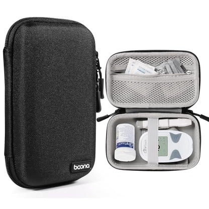 Diabetes Travel Case EVA Hard Shell Diabetic Supplies Bag Organizer for Blood Sugar Testing Kit, Glucose Monitor Kit with Meter, Glucose Test Strips, Lancets, Lancing Device, Alcohol Wipe (Black) - color: Black
