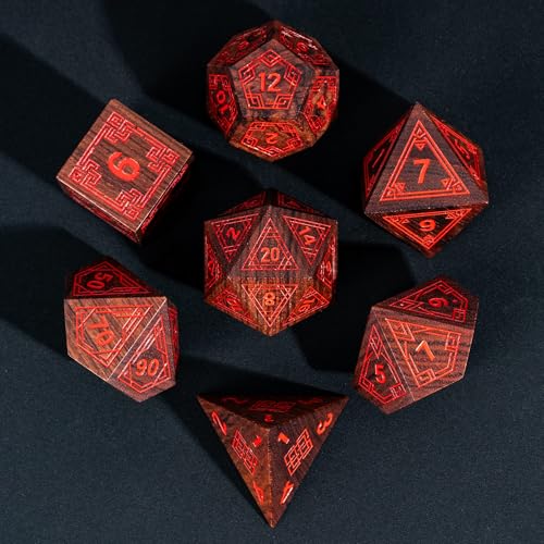 Wooden DND Dice Set Bubinga Wood Polyhedral Dice for Tabletop Games | Iron Box, DM Gift, for Dungeons and Dragons Role Playing Games - color: Bubinga Wood-hx