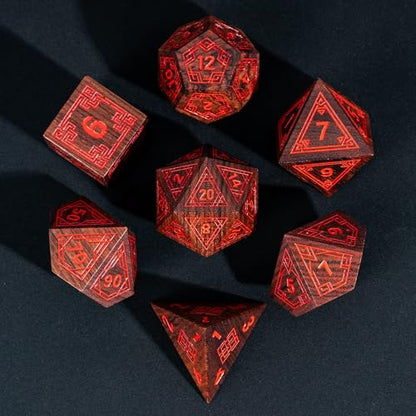 Wooden DND Dice Set Bubinga Wood Polyhedral Dice for Tabletop Games | Iron Box, DM Gift, for Dungeons and Dragons Role Playing Games - color: Bubinga Wood-hx