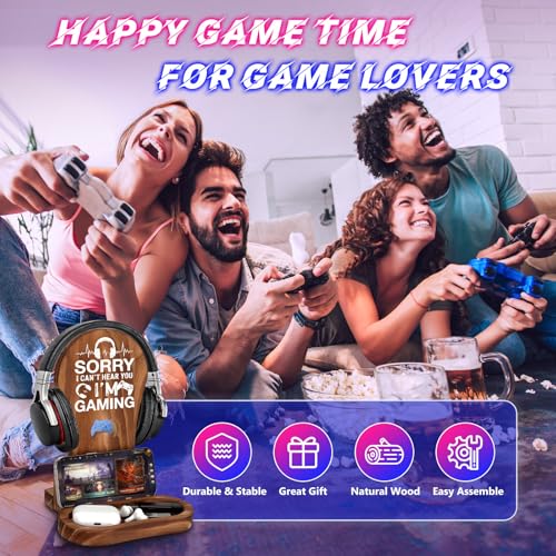 Gamer Gifts for Men Teenage Boys Birthday Christmas, Gaming Headset Stand | Birthday Gifts for Him Men Son Boyfriend Brother, Gamer Lovers Room Decor Stuff Wooden Headset Holder - style: Sorry I Can't Hear You I'm Gaming