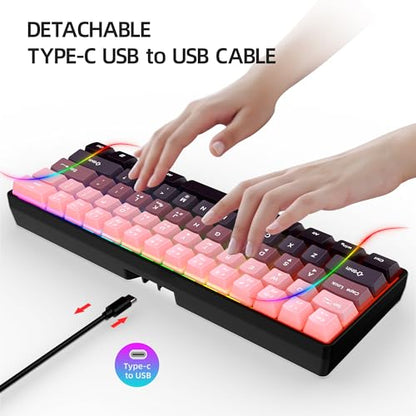 Snpurdiri 60% Wired Gaming Keyboard, 61 Keys RGB Backlit Ultra-Compact Small Gaming Keyboard, for PC/Mac Gamer, Typist, Travel, Easy to Carry on Business Trip (Pink-Black) - color: Gradient Pink and Black