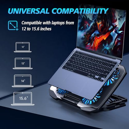AIMIUZI Laptop Cooling Pad,Gaming Laptop Cooler with 5 Quiet Fans for 12-15.6 Inch,Laptop Cooling Stand with 5 Height Adjustable,2 USB Ports, Phone Stand - color: Silver