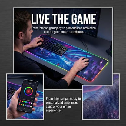 Luminous RGB Gaming Desk Mat, Large Mouse Pad, Wear-Resistant Non-Slip Pad, PC Accessory, 11.82"x27.58"(Big)