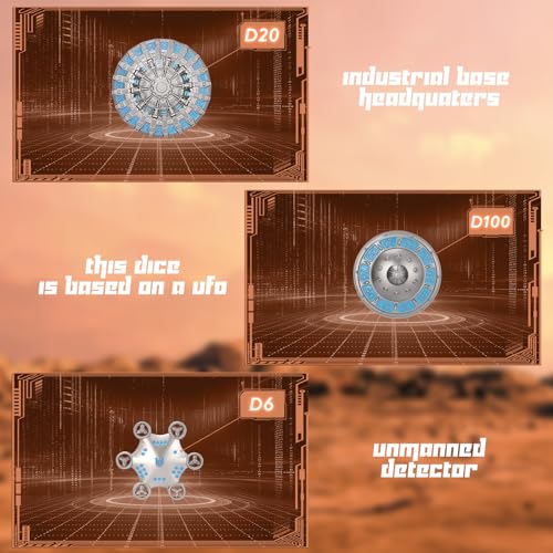 Unique Pioneer Dice Zinc Alloy Metal Dice Set 7pcs DND Dice Mars Planet Theme Polyhedral RPG Dice Set for Dungeons and Dragons Tabletop GamingRocket and UFO Design (Silver Titanium Blue) - color: Silver Titanium Blue