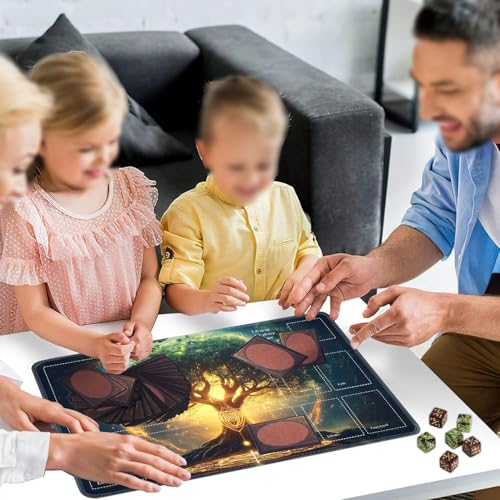for MTG Card Playmat with Zones-Includes A Storage Bag and 6 Dice, 24 x 14 inches for TCG Playmat with Non-Slip Rubber, Game Mat, Tree of Life - color: Yux-playmats-2-2A-280