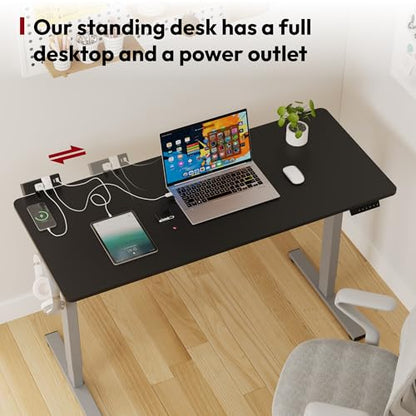 SANODESK Electric Standing Desk with Power Strip 48"x 24" Whole-Piece Desktop Height Adjustable Stand Up Desk with Cable Management Home Office Desk Silver Frame/Black Top - color: Silver Frame+black Top, size: 48"x24"
