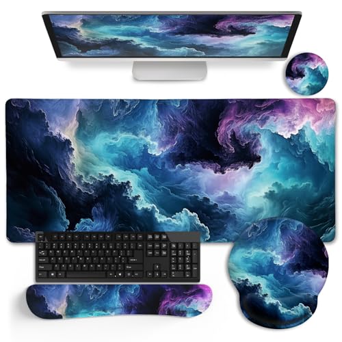 LIMKRIAN Galaxy Mouse Pad Large Desk Matt for Desktop, 4 in1 XXL Mousepad | Ergonomic Mouse Pad with Gel Wrist Rest, Gaming Mousepad Wrist Support, Keyboard Mat, Coaster, Office Desk Decor Accessories - color: XXL-Galaxy