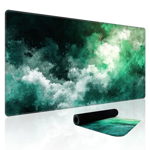 Baziabbo Green Desk Mat,XXL Extended Big Mouse Pad,Gaming Mousepad with Stitched Edge,Non-Slip Rubber Base Keyboard Desk Pad for Home Office Study Game (Haze Green) - color: Haze Green