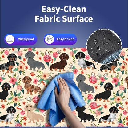 Cute Floral Dachshund Puppies Large Mouse Pad, Wiener Dog Flowers Desk Mat | Funny Doxie Pets Cartoon Art, Seamless Fantasy Design, Pink Rose Animal Print, 31.5" x 11.8", XXL Stitched Keyboard Mat - color: Floral Dachshund