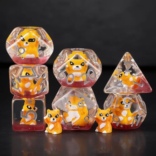 DND Resin Raccoon Dice Set, Red D&D Polyhedral Dice for Dungeons and Dragons RPG, MTG Role Playing Games D and D Dice 7pc D20 D12 D10 D8 D6 D4 for Ages 15 and Up - color: Raccoon1
