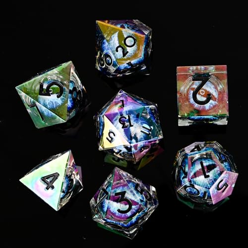 Electroplated Resin Dice Set, Resin Edge Sharp for Dungeons & Dragons RPG, MTG Board Games with Gift Box(Electroplating Blue Longan) - color: Electroplating Blue Longan