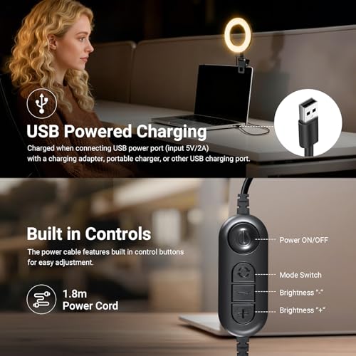 NEEWER Basic 5" Ring Light for Video Conference Lighting, Clip on Light Kit with Desk Tripod Stand for Monitor Laptop Computer Zoom Call Live Streaming Remote Working Learning Video Recording, BR60