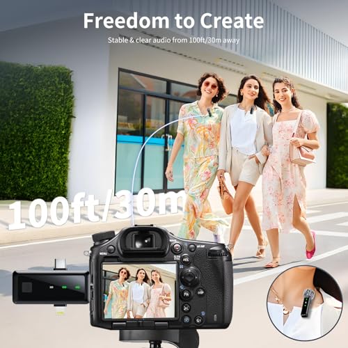 Microphone for iPhone & Android, Wireless Mini Microphone | Battery Display, Clear Voice, Noise Cancelling, 3 in 1 Lavalier Mic for TikTok, YouTube & Interviews, Dual Mic - style: USB-C+Lightning+USB-A+3.5mm Jack