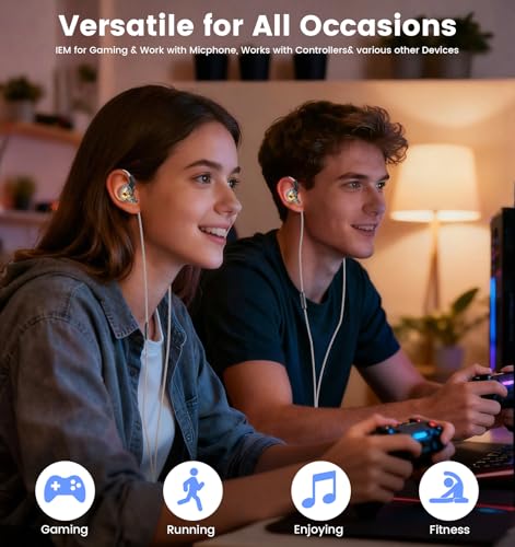 Wired IEM Earbuds, QKZ Ak6 SRS Gaming Headphones in-Ear Monitor with 11mm DD for Crystal Clear Hi-Res Sound,Earphones with Microphone&OFC Cable for Gaming,Video Musicians, Singers - color: Black
