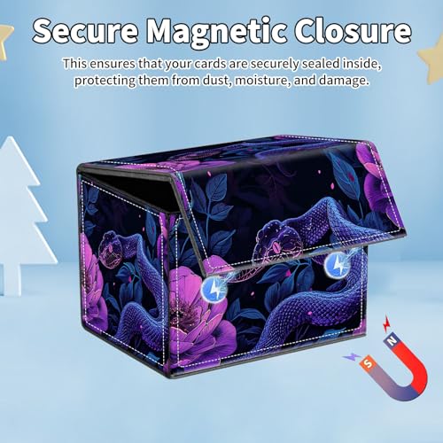 for MTG Commander Deck Box,Card Deck Box for Trading Yugioh MTG,Fits 100 Double Sleeved Cards,PU Leather Strong Magnet Case for Magic Commander TCG CCG,Purple Snake Flower - color: Purple Snake Flower