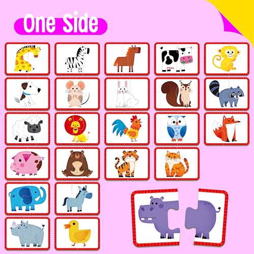 48 Animal Memory Matching Puzzles with Error-Correction, Self-Correcting Puzzle Match Game Educational Learning Activities for Toddlers Kindergarten, Animal-Themed Learning Games Toys for 3 Years Old - style: Animal-B