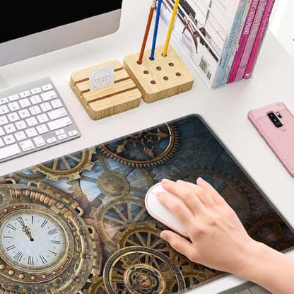 Gaming Mouse Pad, XL Extended Computer Keyboard Long Mouse Mat, Large Desk Pad for Office Laptop, Non-Slip Rubber Base with Stitched Edge Mousepad, 31.5X11.8 inch Rusty Steampunk with Clock - color: Rusty Steampunk With Clock