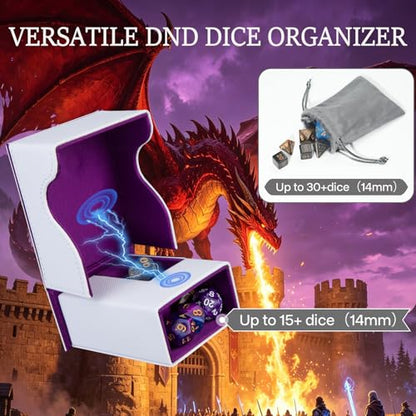 Dice Tower and Tray,Foldable Portable Dice Rolling Tower,Dice Roller Accessory for Dungeons and Dragons,Classic Board Games,RPG Games, and Tabletop Games White/Purple - color: White/Purple（Purple Dragon）