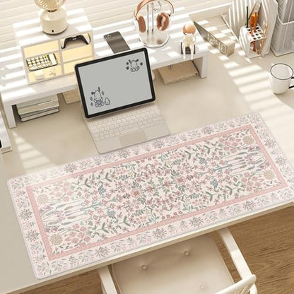 Baziabbo Pink Floral Desk Mat,XXL Extended Big Mouse Pad,Gaming Mousepad with Stitched Edge,Non-Slip Rubber Base Keyboard Desk Pad for Home Office Study Game - color: Pink Floral