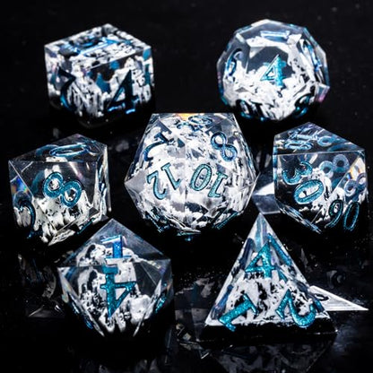 DND Sharp Edge Resin Dice,Mountain RPG Dice, 7 Piece Role Playing Dice Set for Dungeons and Dragons for 15 Years and Up