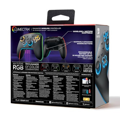 PowerA Enhanced Wireless Nintendo Switch and Switch 2 Controller with Lumectra, gaming controller, Officially licensed - style: Multi-Zone RGB Lighting