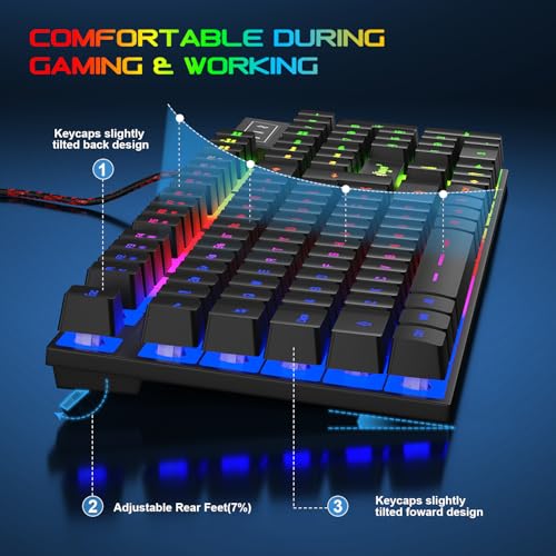 BlueFinger Gaming Keyboard USB Wired Full Size Keyboards, Rainbow Backlit Light Up Keyboard with Multimedia Keys, Quiet Typing for Windows PC Laptop