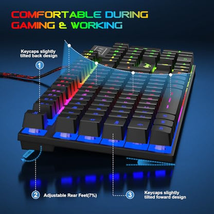 BlueFinger Gaming Keyboard USB Wired Full Size Keyboards, Rainbow Backlit Light Up Keyboard with Multimedia Keys, Quiet Typing for Windows PC Laptop