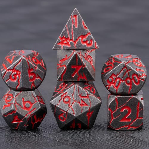 Dungeons and Dragons Dice Set with Gift Case - Metal Polyhedral Dice for RPG & D&D - color: Gun Mental Red