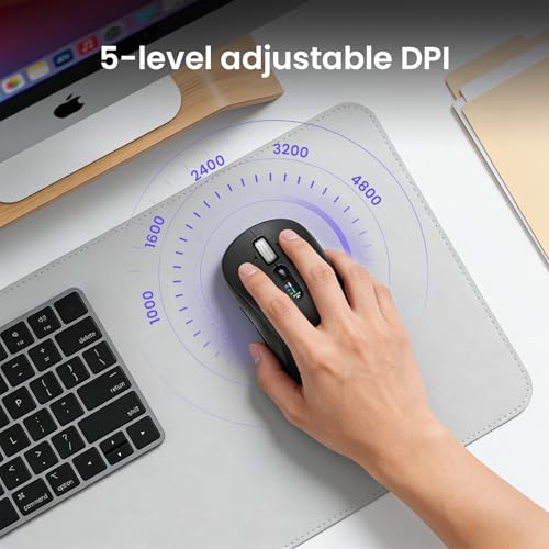 Wireless Bluetooth Multi-Device mouse with 7 Programmable Buttons(Mac/Windows), 4-way Navigation Scroll, 5 level DPI, Side Scroll, Quiet Click Mice for Computer, Laptop, PC, iPad, Tablet, MacBook.