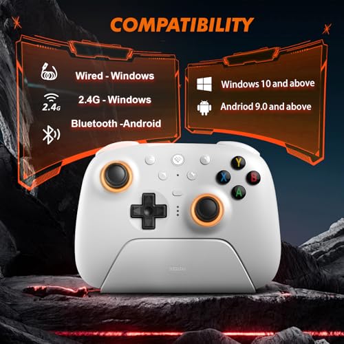8BitDo Ultimate 2 Wireless Controller, Game Gamepad for PC Steam Android with TMR Joysticks, Switchable Hall Effect/Tactile Triggers, RGB Fire Ring, PC Steam Gamer Gift - color: White