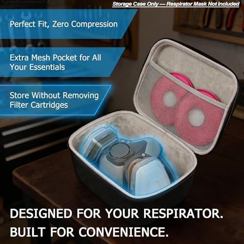 Hard EVA Protective Carrying Case Compatible with 3M 6200, 6300, 6500, 7502 Half Face Respirator Mask, Extra Deep 8.3" x 6.3" x 4.7" Storage Box for Cameras, Tools and Travel Accessories