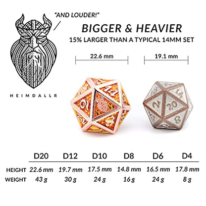 HEIMDALLR Metal DND Dice Set 7 pcs - Dragonhide Design, 16mm Size, Logo on D20; Metal Dice Set & Dice Box; D&D Dice Set D&D (Dungeons and Dragons Dice Set) - Jormungandr Series (Jin Long) - color: 17 Jin Long