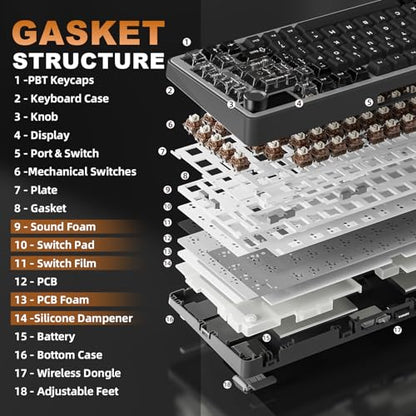 YUNZII B75 PRO MAX QMK/VIA Wireless Mechanical Keyboard | 75% Layout with Screen and Knob, Custom Hot Swap, Gasket, Creamy Switches, for Win/Mac (Black, Cocoa Cream V2 Switch) - color: Black, size: Cocoa Cream V2 Switch