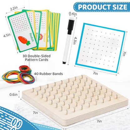 2Pack Wooden geoboards with Rubber Bands Montessori Toys, Mathematical Education Toy for Kids with Pattern Cards and geo Boards to Figures and Shapes, Brain Teaser STEM Toys for Classroom.